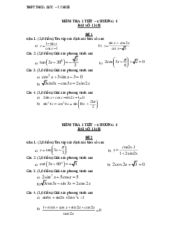 Đề kiểm tra Đại số và Giải tích 11 chương 1 trường THPT Thừa Lưu – TT. Huế