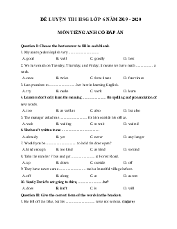 Đề thi thử học sinh giỏi lớp 6 môn tiếng Anh năm 2019 - 2020 số 9