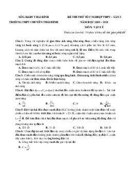 Đề thi thử THPT Quốc gia 2021 môn Vật Lí trường THPT chuyên Thái Bình lần 3 (có đáp án)