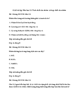 Giải bài tập Hóa 12 bài 29: Luyện tập Tính chất của nhôm và hợp chất của nhôm