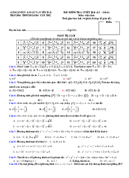 Đề kiểm tra Hình học 12 chương 3 (Tọa độ không gian) trường THPT Hoàng Văn Thụ – Yên Bái