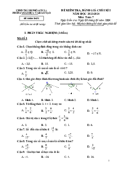 Đề cuối học kì 1 Toán 7 năm 2023 – 2024 phòng GD&ĐT thành phố Sơn La