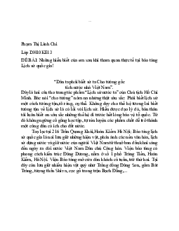 Báo cáo: những hiểu biết của em sau khi tham quan thực tế tại bảo tàng Lịch sử quốc gia