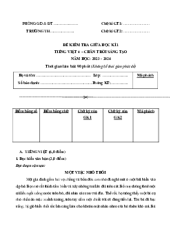Đề thi giữa học kì 1 môn Tiếng Việt 4 năm 2023 - 2024 sách Chân trời sáng tạo | đề 1