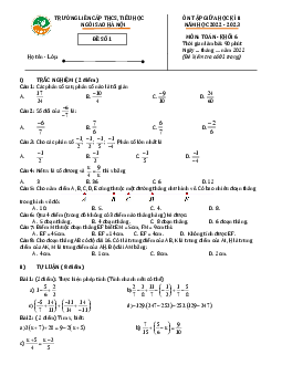 Đề giữa học kì 2 Toán 6 năm 2022 – 2023 trường TH & THCS Ngôi Sao Hà Nội