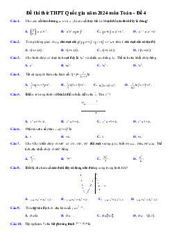 Đề thi thử THPTQG môn Toán năm 2024 bám sát đề minh họa - Đề 4