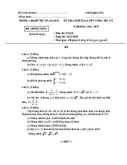 Đề thi HSG Toán 9 năm 2016 – 2017 phòng GD&ĐT thị xã Giá Rai – Bạc Liêu