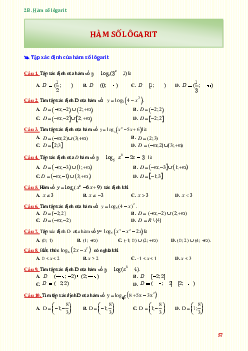 Câu hỏi trắc nghiệm môn Toán lớp 12: Hàm số lôgarit