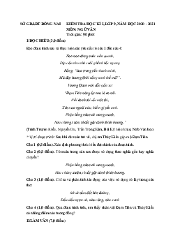 Đề thi học kì 1 lớp 9 môn Văn Sở GD&ĐT Đồng Nai năm 2020 - 2021
