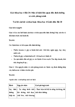Giải Khoa học lớp 4 Bài 20: Một số bệnh liên quan đến dinh dưỡng và cách phòng tránh | Cánh diều
