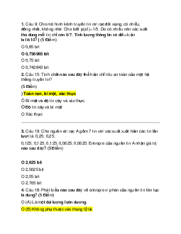 Bài tập trắc nghiệm môn Cơ sở lý thuyết truyền tin có đáp án