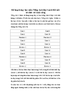 Kế hoạch dạy học môn Tiếng Anh 2 | sách Kết nối tri thức với cuộc sống