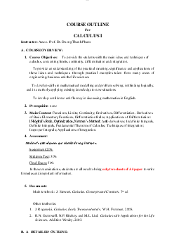 Calculus I Syllabus IU