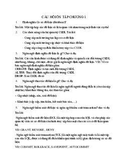 Đề cương câu hỏi ôn tập chương 1 môn Hệ quản trị cơ sở dữ liệu có lời giải | Đại học Sư phạm Kỹ thuật Thành phố Hồ Chí Minh