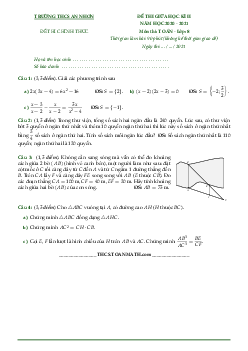Đề thi giữa học kì 2 Toán 8 năm 2020 – 2021 trường THCS An Nhơn – TP HCM