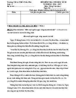 Đề thi học kì 2 môn Tiếng Việt lớp 4 trường tiểu học Trần Phú, Bình Phước năm 2016 - 2017