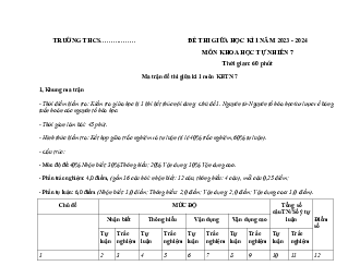 Đề thi giữa học kì 1 môn Khoa học tự nhiên 7 năm 2023 - 2024 sách KNTT - Đề 2