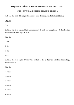 Sách bài tập tiếng Anh 6 Unit 1 Towns and Cities Reading trang 16 - Chân trời sáng tạo