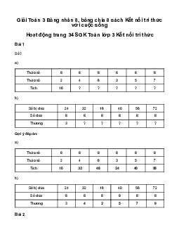 Giải Toán 3 Bài 11: Bảng nhân 8, bảng chia 8 | Kết nối tri thức
