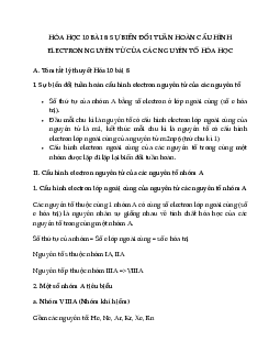 Hóa học 10 Bài 8: Sự biến đổi tuần hoàn cấu hình electron nguyên tử của các nguyên tố hóa học