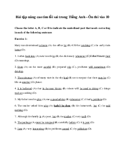 Bài tập nâng cao tìm lỗi sai trong Tiếng Anh - Ôn thi vào 10