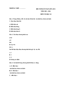 Đề cương ôn tập giữa học kì 2 môn Tin học 10 sách Chân trời sáng tạo