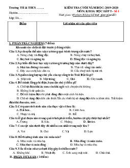Bộ đề thi cuối học kì 2 lớp 5 môn Khoa học năm 2019 - 2020