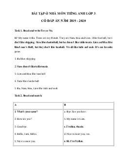 Phiếu bài tập ở nhà tiếng Anh lớp 3 - Ngày 04/04