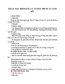 Giáo án Địa Lí 7 Bài 18: Đặc điểm dân cư, xã hội Trung và Nam Mỹ | Cánh diều