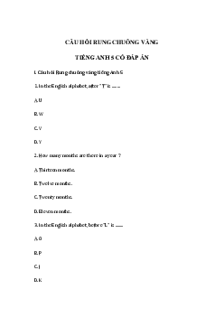 Bộ câu hỏi rung chuông vàng tiếng Anh lớp 5