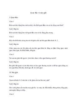 Giải Công nghệ 6 Bài 14: Quạt điện và máy giặt | Cánh diều