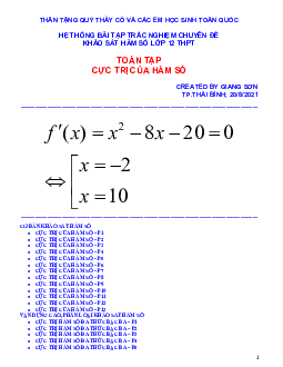 Toàn tập cực trị của hàm số Toán 12