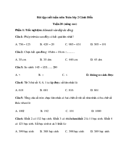 Phiếu bài tập cuối tuần Toán 2 Cánh diều - Tuần 28 (nâng cao)