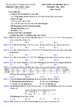 Đề cương học kỳ 2 Toán 10 năm 2022 – 2023 trường THPT Phúc Thọ – Hà Nội