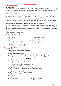 Tóm tắt lý thuyết và bài tập trắc nghiệm tích phân Toán 12