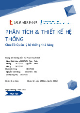 Báo cáo Cuối Kỳ: Phân Tích và Thiết Kế Hệ Thống Quản Lý Nhà Hàng | Môn Phân tích thiết kế hệ thống - Trường Đại học Bách khoa Hà Nội