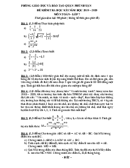 Đề thi học kỳ 1 Toán 7 năm 2019 – 2020 phòng GD&ĐT Phú Nhuận – TP HCM