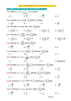 TOP 70 câu trắc nghiệm đạo hàm của hàm số lượng giác