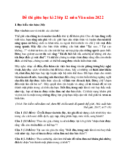 Đề thi giữa học kì 2 lớp 12 môn Văn năm 2022 Đề 5
