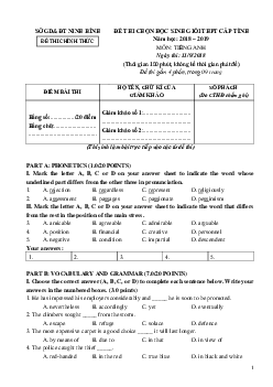 (Vòng 1) Đề thi chọn đội tuyển dự thi Học sinh giỏi Quốc gia THPT môn Tiếng Anh tỉnh Ninh Bình năm 2018-2019