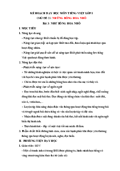 Chủ đề 21: Những bông hoa nhỏ | Bài 3 | Giáo án Tiếng Việt 1 bộ sách Chân trời sáng tạo