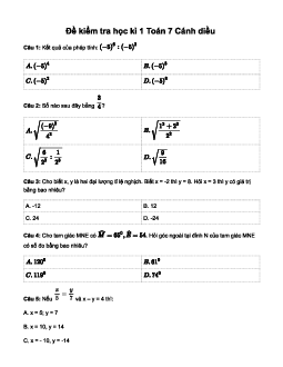 Đề thi học kì 1 môn Toán 7 | Đề 2 | Cánh diều