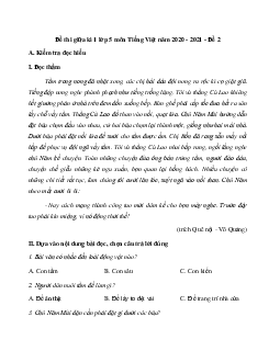 Đề thi giữa kì 1 lớp 5 môn Tiếng Việt năm 2020-2021 - Số 2