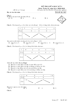 Đề thi giữa HK1 Toán 12 năm 2020 – 2021 trường Nguyễn Thị Minh Khai – Hà Nội