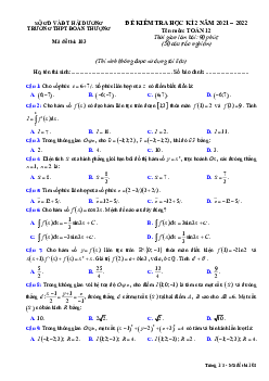 Đề học kì 2 Toán 12 năm 2021 – 2022 trường THPT Đoàn Thượng – Hải Dương
