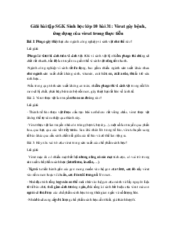 Giải bài tập SGK Sinh học lớp 10 bài 31: Virut gây bệnh, ứng dụng của virut trong thực tiễn | Kết nối tri thức