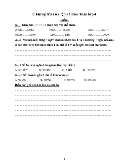 Bài tập Chương trình ôn tập hè môn Toán lớp 4