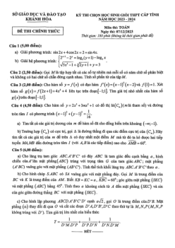 Đề học sinh giỏi cấp tỉnh Toán THPT năm 2023 – 2024 sở GD&ĐT Khánh Hòa