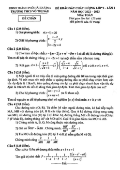Đề khảo sát Toán 9 lần 1 năm 2022 – 2023 trường THCS Võ Thị Sáu – Hải Dương