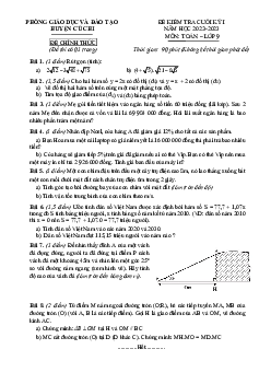 Đề cuối kỳ 1 Toán 9 năm 2022 – 2023 phòng GD&ĐT Củ Chi – TP HCM
